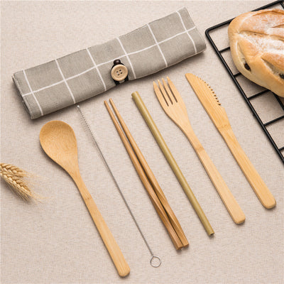 Tableware Set Bamboo Cutlery Set Wood Straw