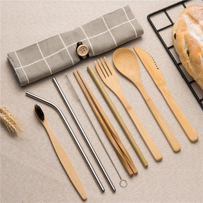 Tableware Set Bamboo Cutlery Set Wood Straw