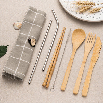 Tableware Set Bamboo Cutlery Set Wood Straw