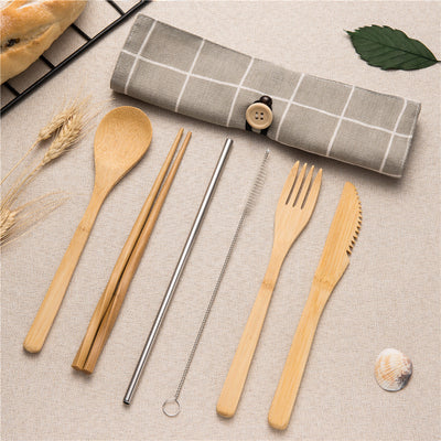 Tableware Set Bamboo Cutlery Set Wood Straw