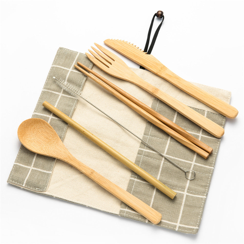Tableware Set Bamboo Cutlery Set Wood Straw