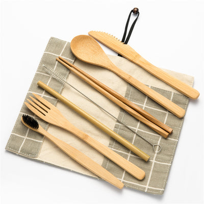 Tableware Set Bamboo Cutlery Set Wood Straw