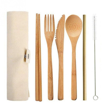 6/7/8pcs/set Straw Kitchen Utensil With Cloth Bag