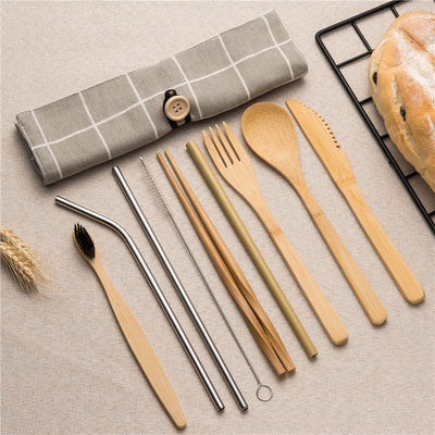 Tableware Set Bamboo Cutlery Set Wood Straw