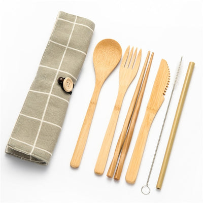 Tableware Set Bamboo Cutlery Set Wood Straw