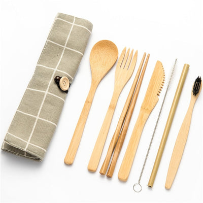 Tableware Set Bamboo Cutlery Set Wood Straw