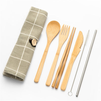 Tableware Set Bamboo Cutlery Set Wood Straw