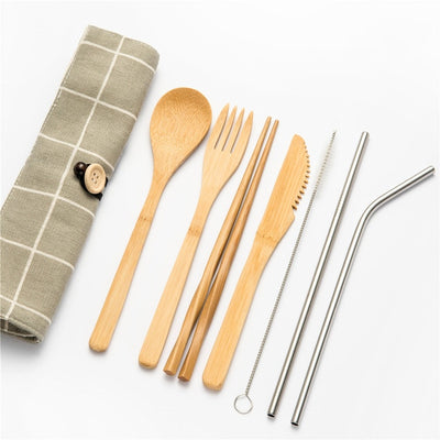 Tableware Set Bamboo Cutlery Set Wood Straw