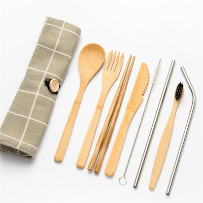 Tableware Set Bamboo Cutlery Set Wood Straw